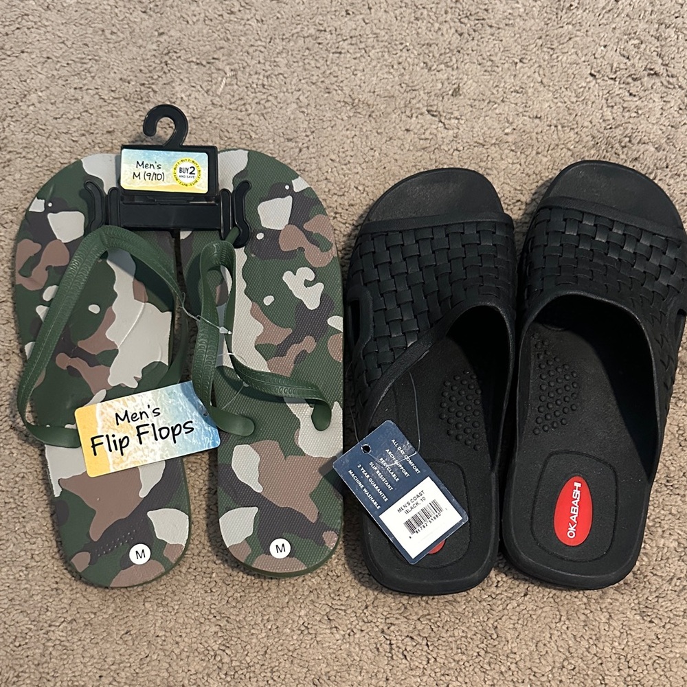 Men's Camouflage and Black Flip Flops